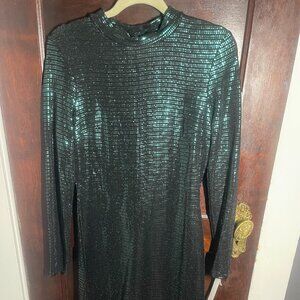 NWT, Speechless Mock Turtlneck Metallic Green Mini Dress, Size M